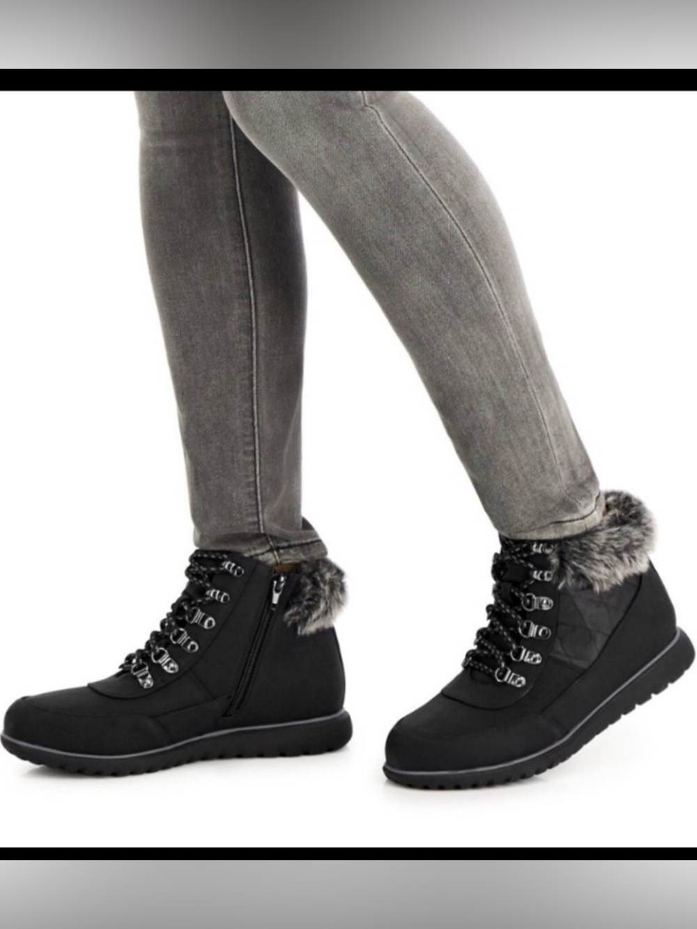 Karen Scott Wanona Booties Black Faux Fur-Lined Lace Up Winter Boots NWB sz 7.5